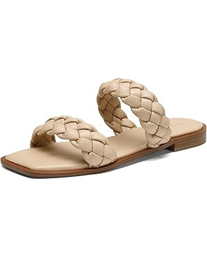 DREAM PAIRS Women's Braided Sandals Slip on Slides Two Straps Square Toe Dressy for Summer | Amazon (US)