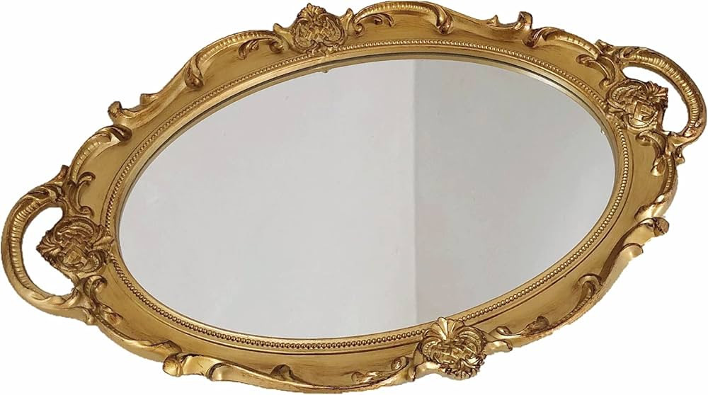 Schones Geschaft Decorative Mirror Tray, Makeup Jewelry Perfume Organizer，Vintage Oval Display ... | Amazon (US)