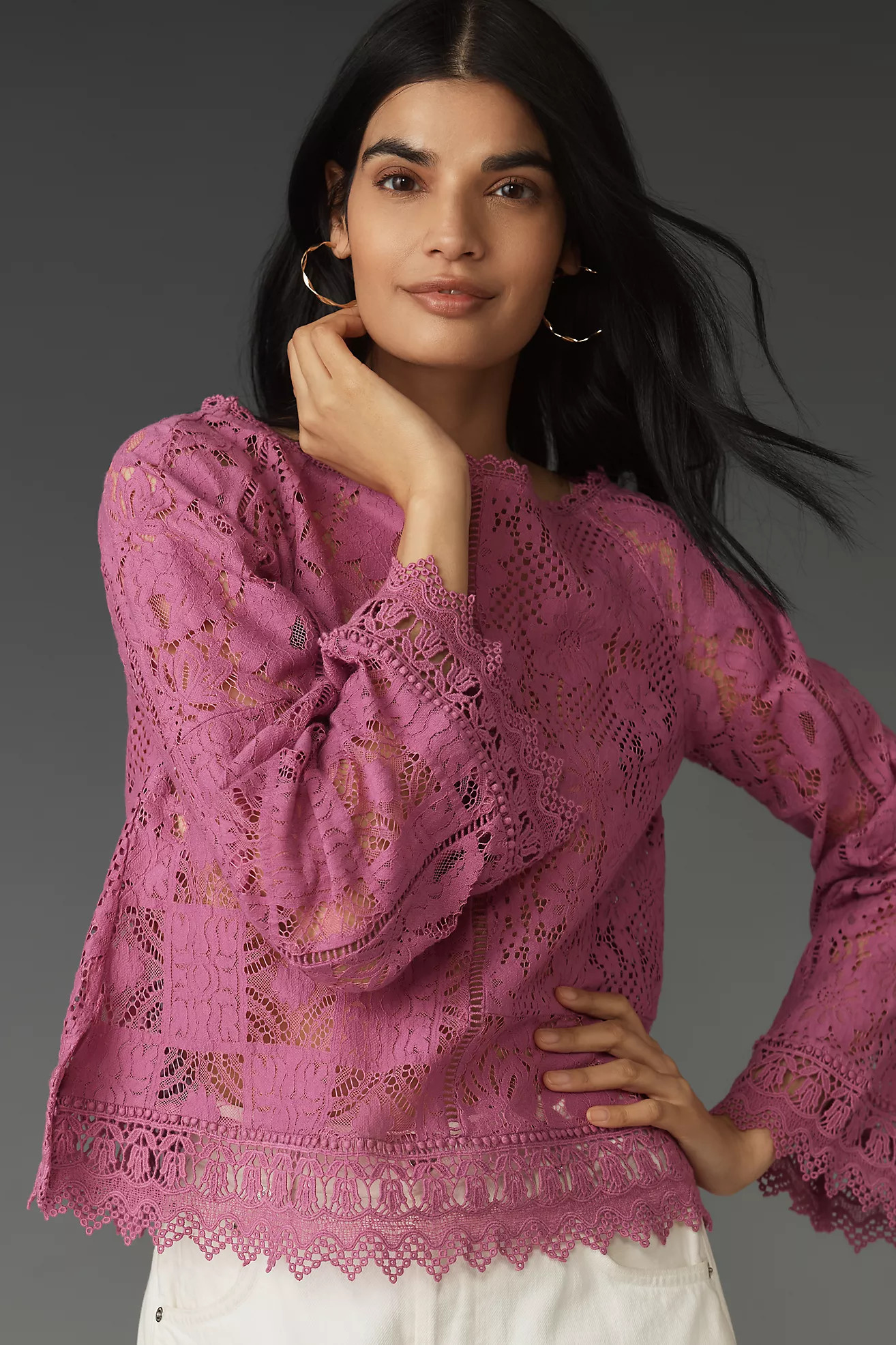 By Anthropologie Long-Sleeve Lace Patches Blouse | Anthropologie (US)
