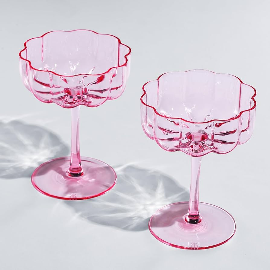 Khen Flower Vintage Wavy Petals Wave Glass Coupes 7oz Colorful Cocktail, Set of 2 - Rippled & Cha... | Amazon (US)