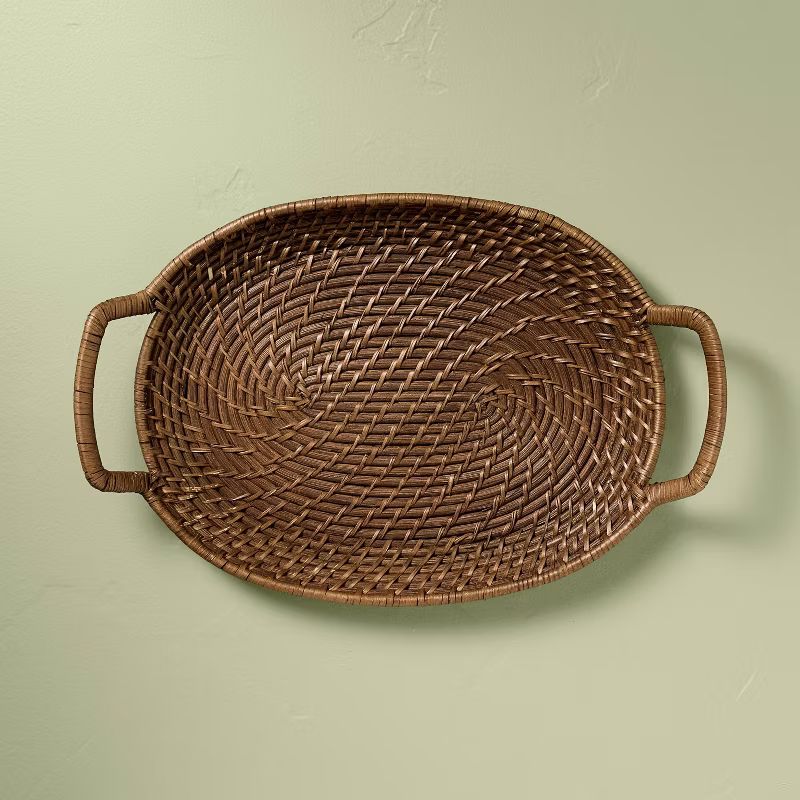 Woven Rattan Decorative Tray with Handles Dark Brown - Hearth & Hand™ with Magnolia | Target