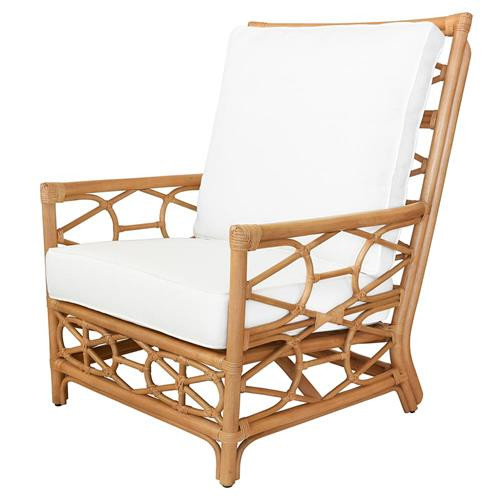 Worlds Away Auburn Coastal White Upholstered Linen Natural Rattan Club Arm Chair | Kathy Kuo Home