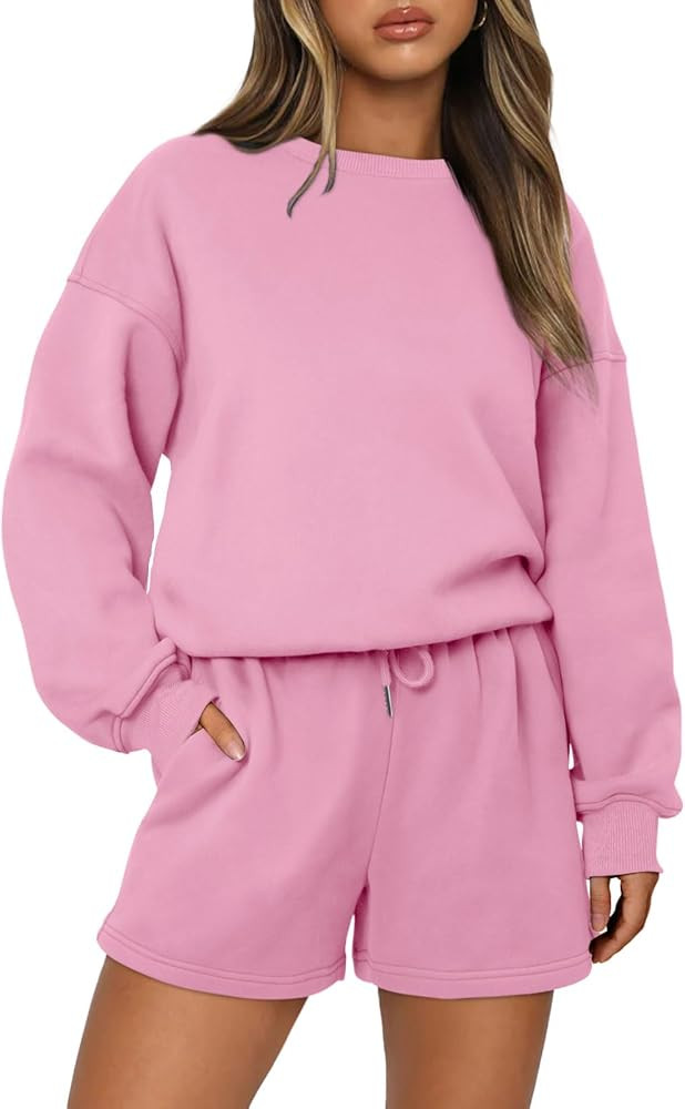 AUTOMET Womens Two Piece Outfits 2 Piece Lounge Matching Sets Fleece Sweatsuit Sweat Shorts Fashi... | Amazon (US)