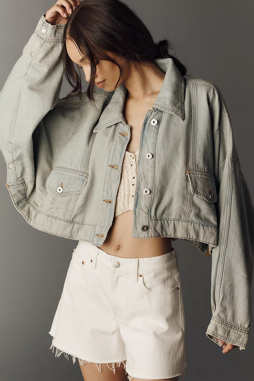 Pilcro Boxy East-West Cropped Denim Jacket | Anthropologie (US)