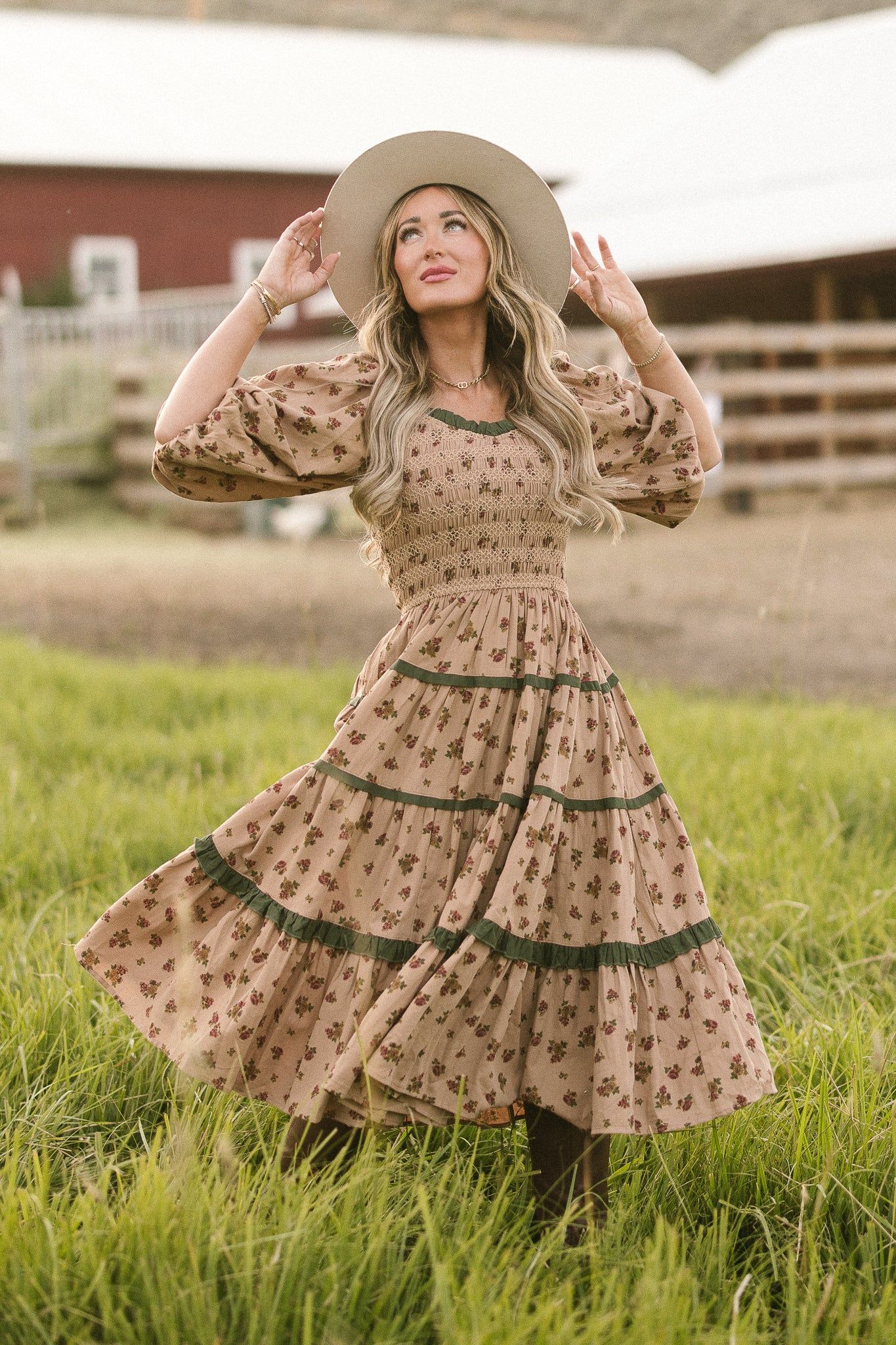 Roselyn Dress in Tan Floral | Ivy City Co