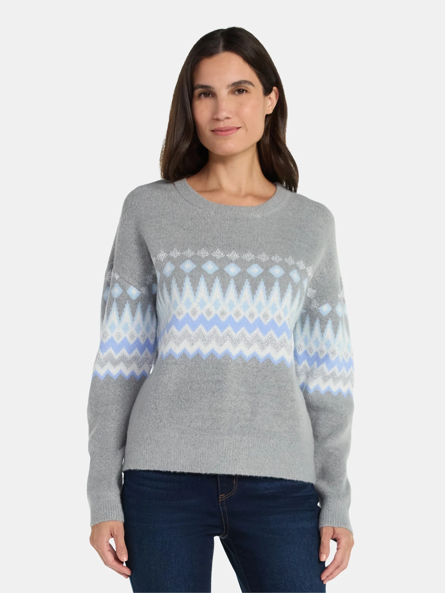 99 Jane Street Women's and Women's Plus Fair Isle Pullover Sweater, Midweight, Sizes XS-4X | Walmart (US)