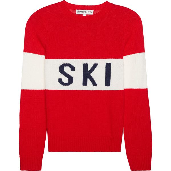 Block 'SKI' Long Sleeve Sweater, Red/ White | Maisonette