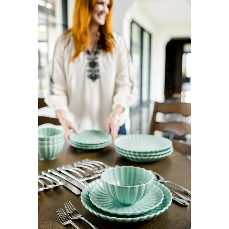 The Pioneer Woman Colette 12-Piece Stoneware Dinnerware Set, Green | Walmart (US)