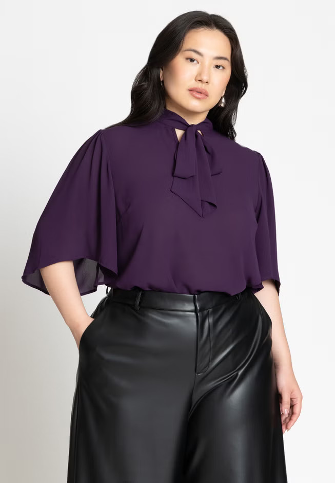 Bow Blouse with Flutter Sleeve | Eloquii
