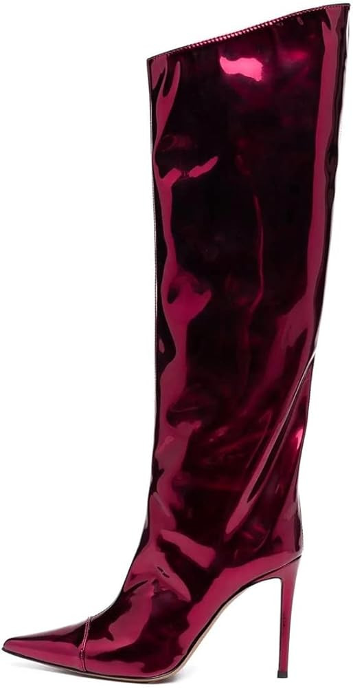 Arqa Women's Metallic Knee High Boots Stiletto High Heels Wide Calf Boot with Zipper Pointed Toe ... | Amazon (US)