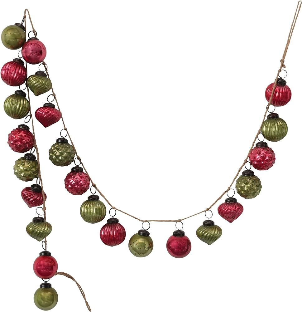 Creative Co-Op 72" L Embossed Mercury Ball Ornament, Red & Green Glass Garlands | Amazon (US)
