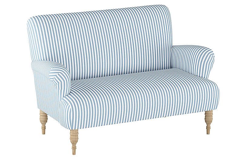 Nicolette Settee, Blue Stripe Linen | One Kings Lane