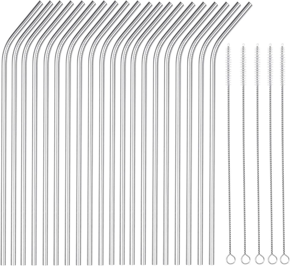 OKGD 25 Piece Set Stainless Steel Straws Ultra Long 10.5 Inch Drinking Metal Straws Reusable Drin... | Amazon (US)