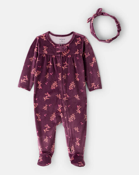 Baby Girl 2-Piece Floral DreamPlush Long-Sleeve Snug Fit Sleep & Play Pajamas - Maroon | Carter's Inc