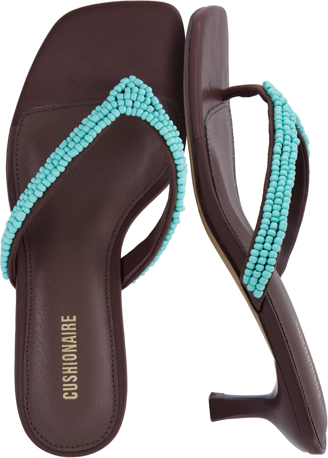 CUSHIONAIRE Mila Beaded Kitten Heels for Women, Square Toe Thong Sandals | Amazon (US)