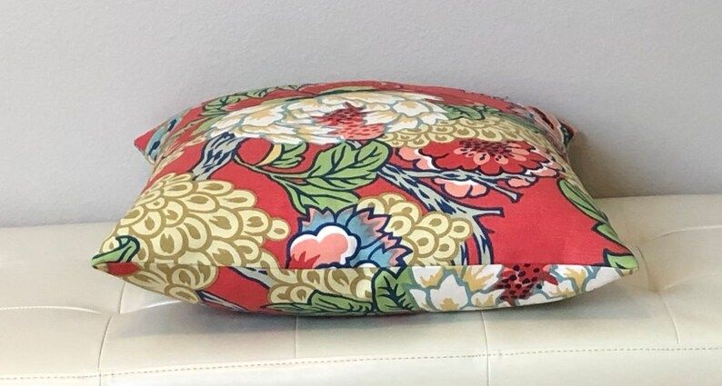 Thibaut Honshu in Coral and Green Designer Pillow Cover with or without Piping, Double Sided - Sq... | Etsy (US)