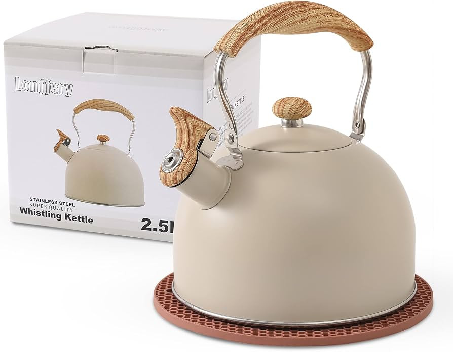 LONFFERY Tea Kettle, 2.5 Quart Whistling Tea Kettle, Tea Pots for Stove Top Food Grade Stainless ... | Amazon (US)