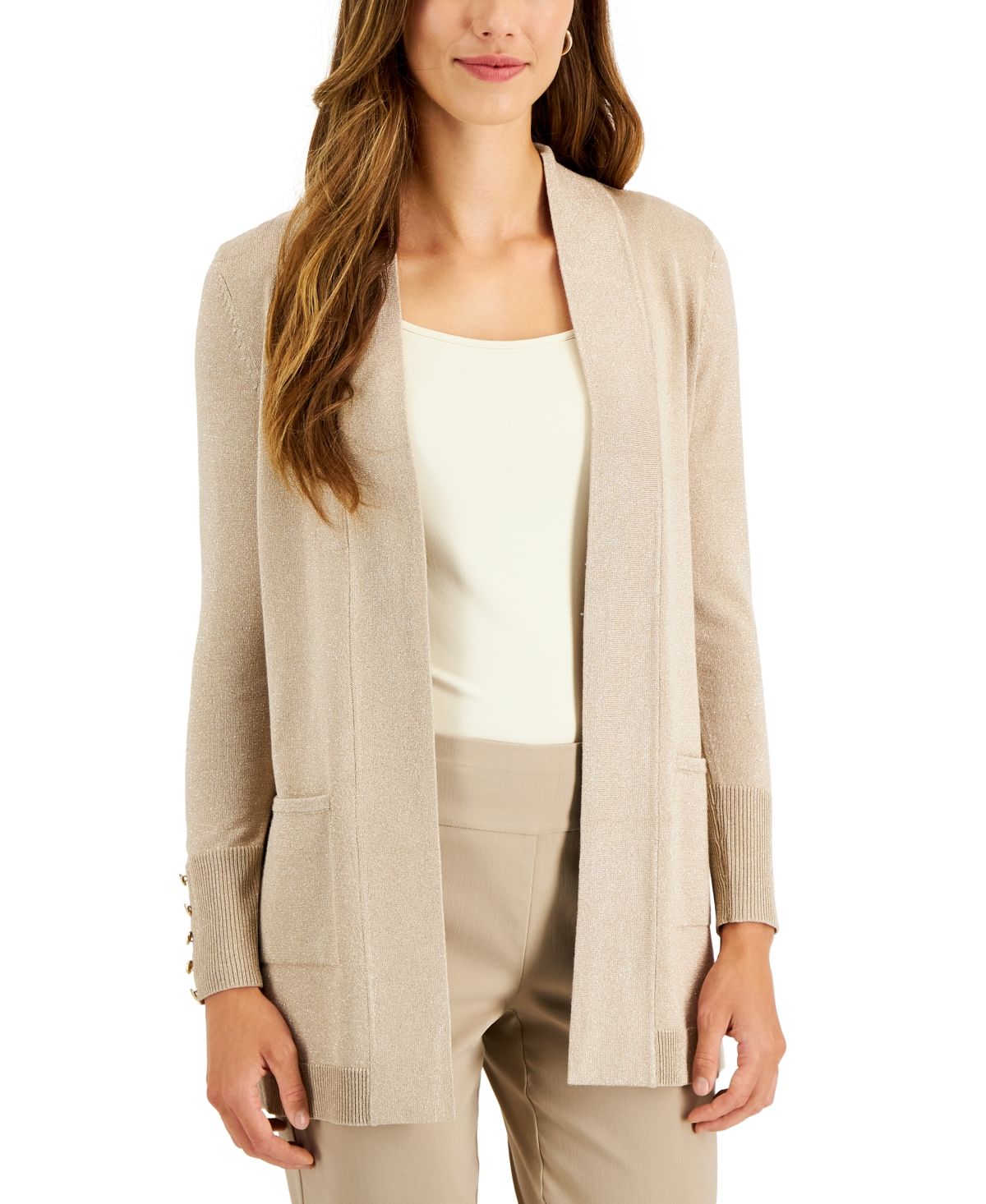 Jm Collection Petite Button Sleeve Flyaway Cardigan, Created for Macy's | Macys (US)