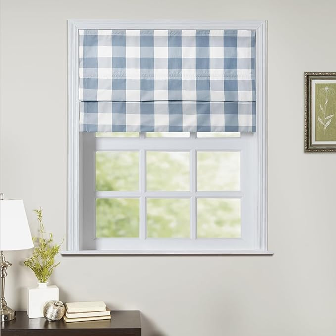 TWOPAGES Cordless Buffalo Light Blue Plaid Roman Shades Gingham Checkered Roman Blinds for Window... | Amazon (US)