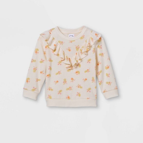 Toddler Girls' Floral Ruffle Sweatshirt - art class™ Cream | Target