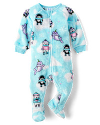 Baby And Toddler Girls Winter Animals Footed One Piece Pajamas - Cozy Fleece - blue | The Children's Place