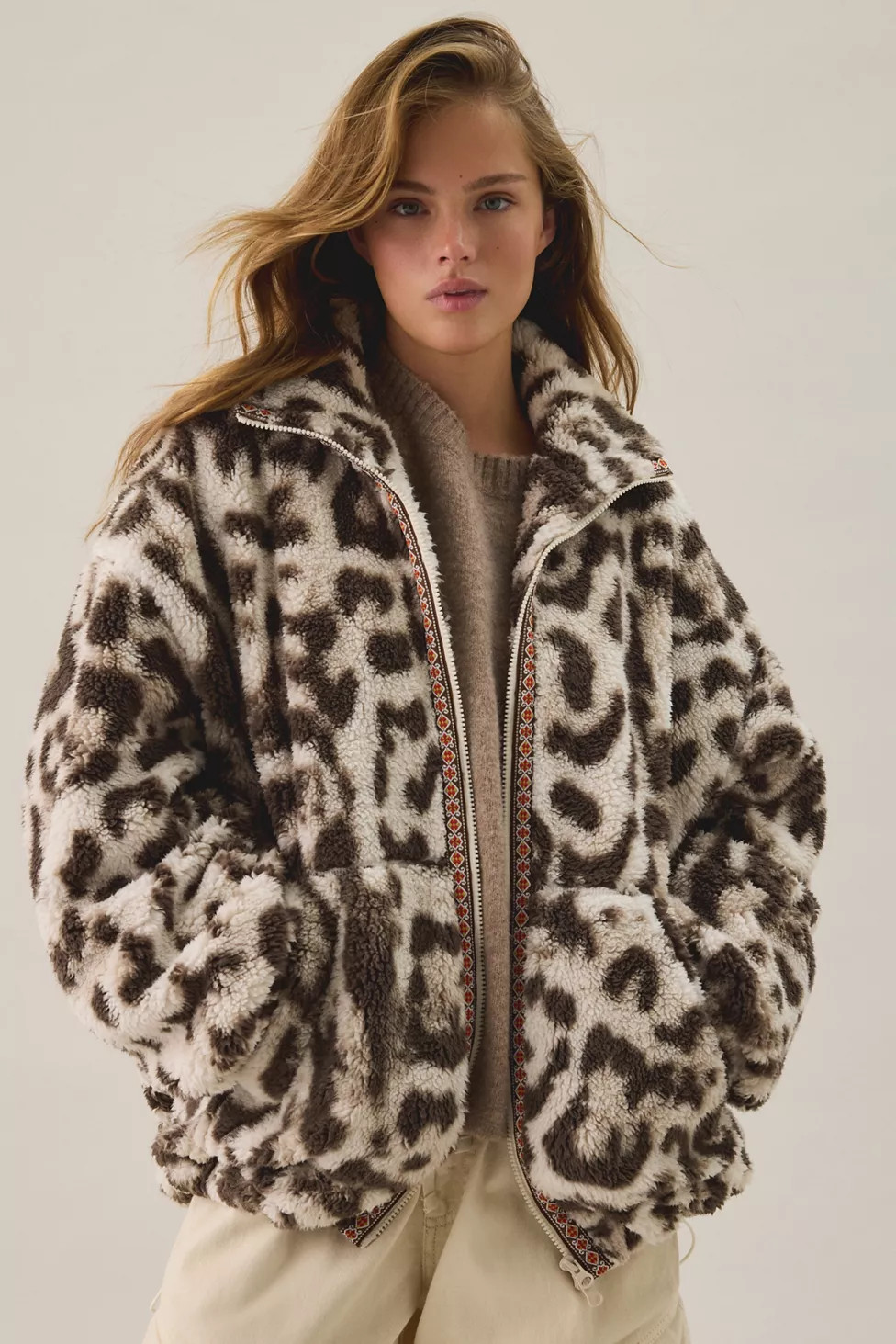 BDG Mae Printed Piled Fleece Zip-Up Jacket | Urban Outfitters (US and RoW)