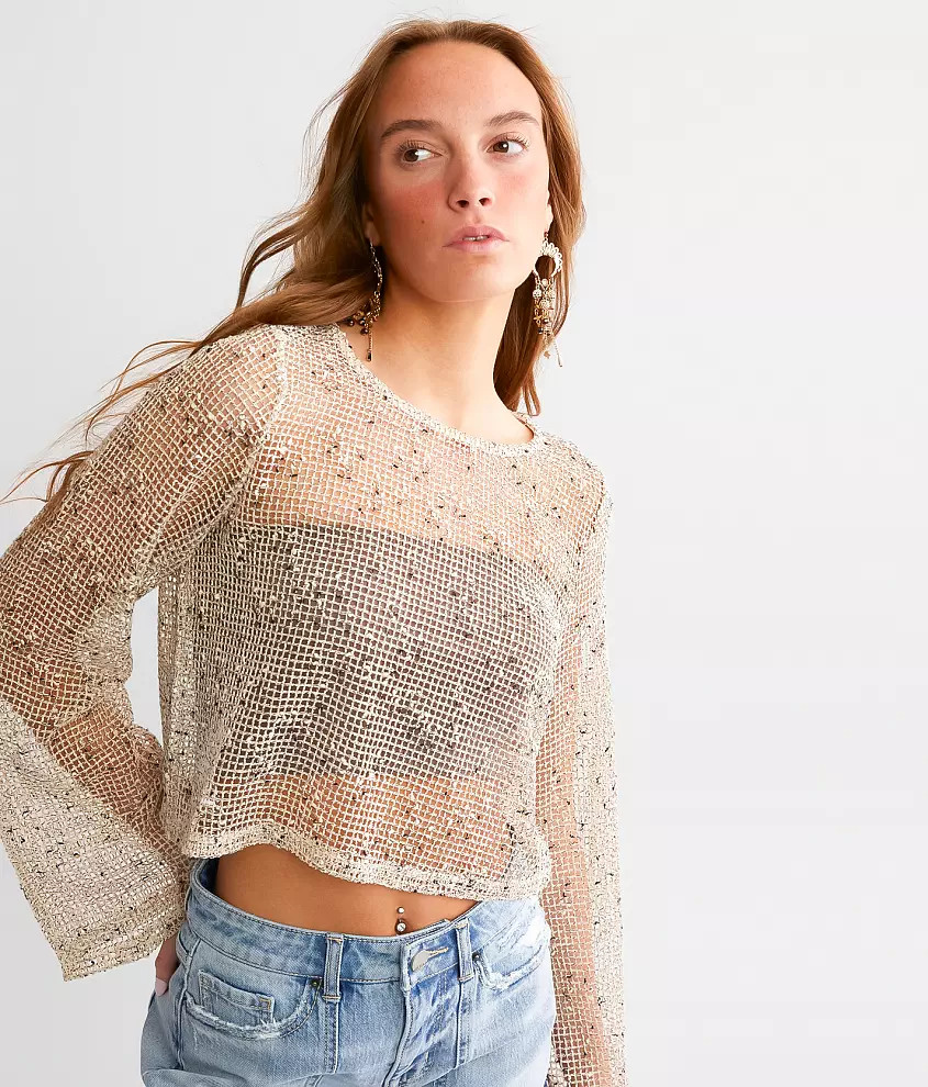 Mesh Cropped Sweater | Buckle