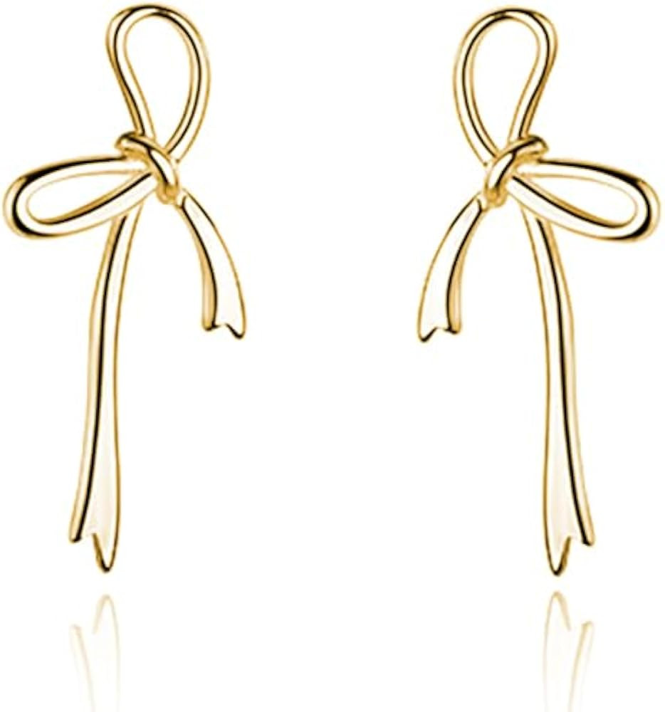 Reffeer Solid 925 Sterling Silver Bow Stud Earrings for Women Girls Bowknot Stud Earrings Drops | Amazon (US)