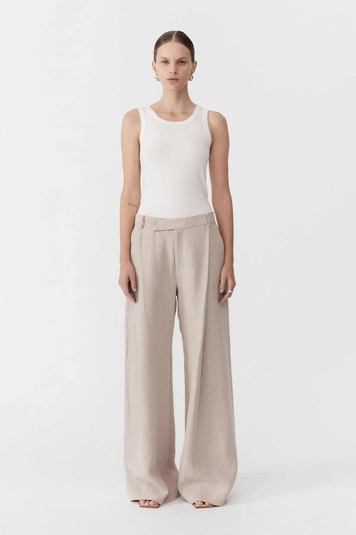 Linen Overlap Waist Trousers - Natural | St. Agni