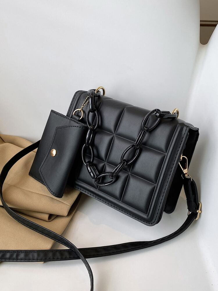 Chain Decor Flap Square Bag With Coin Purse | SHEIN