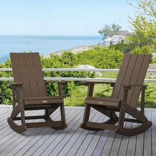 LUE BONA Dark Brown Plastic Adirondack Rocking Chair Porch Rockers, Outdoor Rocking Chair (Set of 2) | The Home Depot