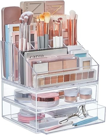 STORi Chloe Stackable Clear Makeup Holder and Double Organizer Drawer Set | Organize Cosmetics an... | Amazon (US)