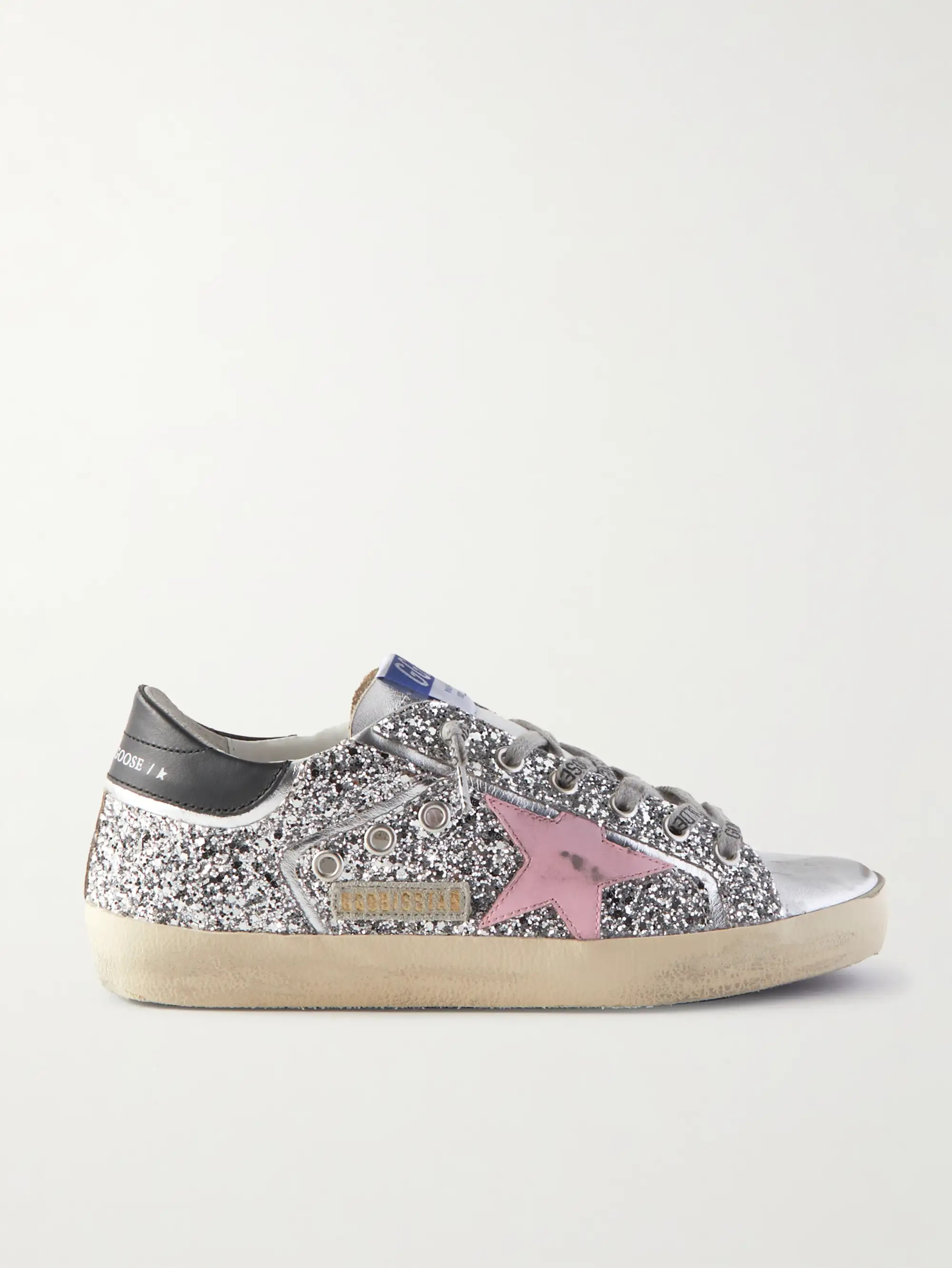 Superstar distressed metallic glittered leather sneakers | NET-A-PORTER (UK & EU)