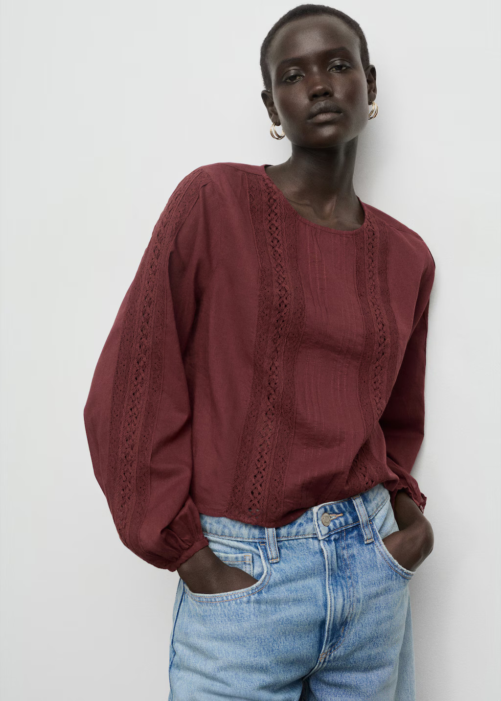 Embroidered puff-sleeve blouse | Mango (US/MX/AU)