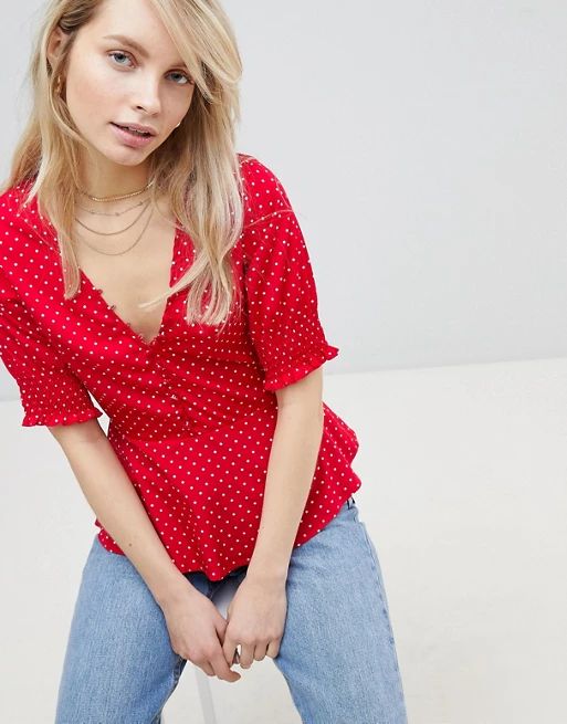 Wednesday's Girl Tea Blouse With Frill Sleeve In Ditsy Spot | ASOS US