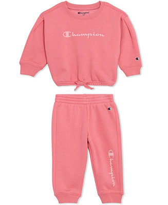 Champion Baby Girls 2-Piece Long Sleeve Crew Sweatshirt and Joggers Set - Macy's | Macy's