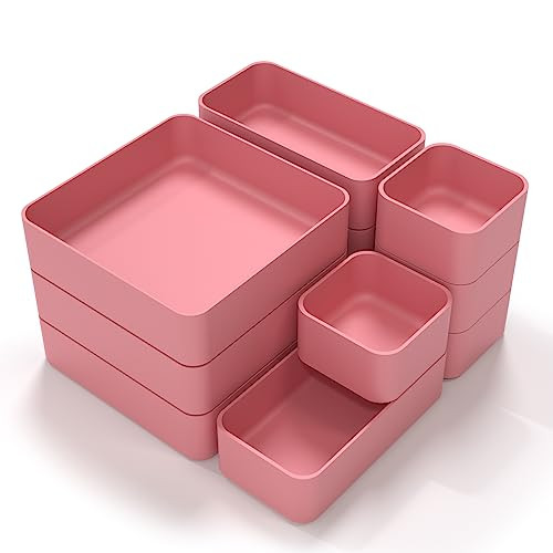 CHANCETSUI 11-Piece Stackable Drawer Organizer Set, Multi-size Desk Drawer Organizer Trays Vanity Storage Bins for Storing Makeup, Stationery, Utensils in Bathroom Dresser, Office and Kitchen | Amazon (US)
