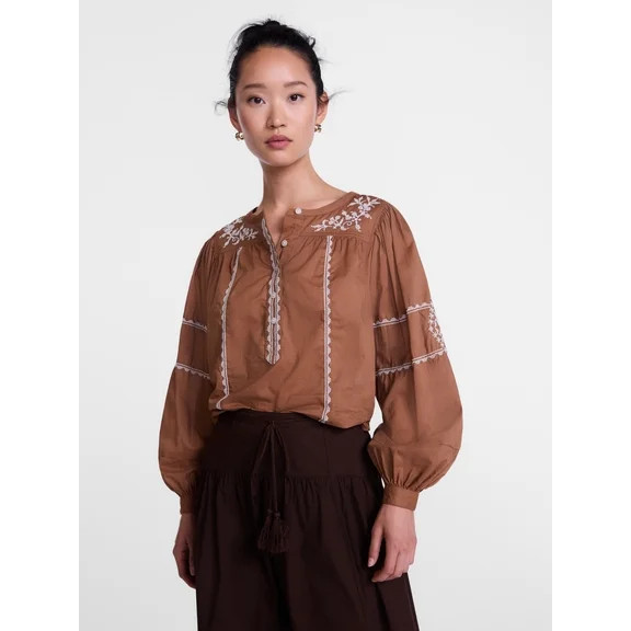 Scenario Women's and Women's Plus Embroidered Top with Long Sleeves, Sizes XS-4X | Walmart (US)