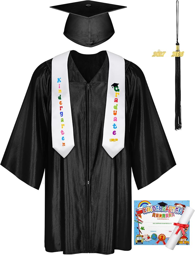 SOMSOC 7 Pack Kids Graduation Cap and Gown Tassel Stole with 2026, 2027 Charms Certificate for Pr... | Amazon (US)
