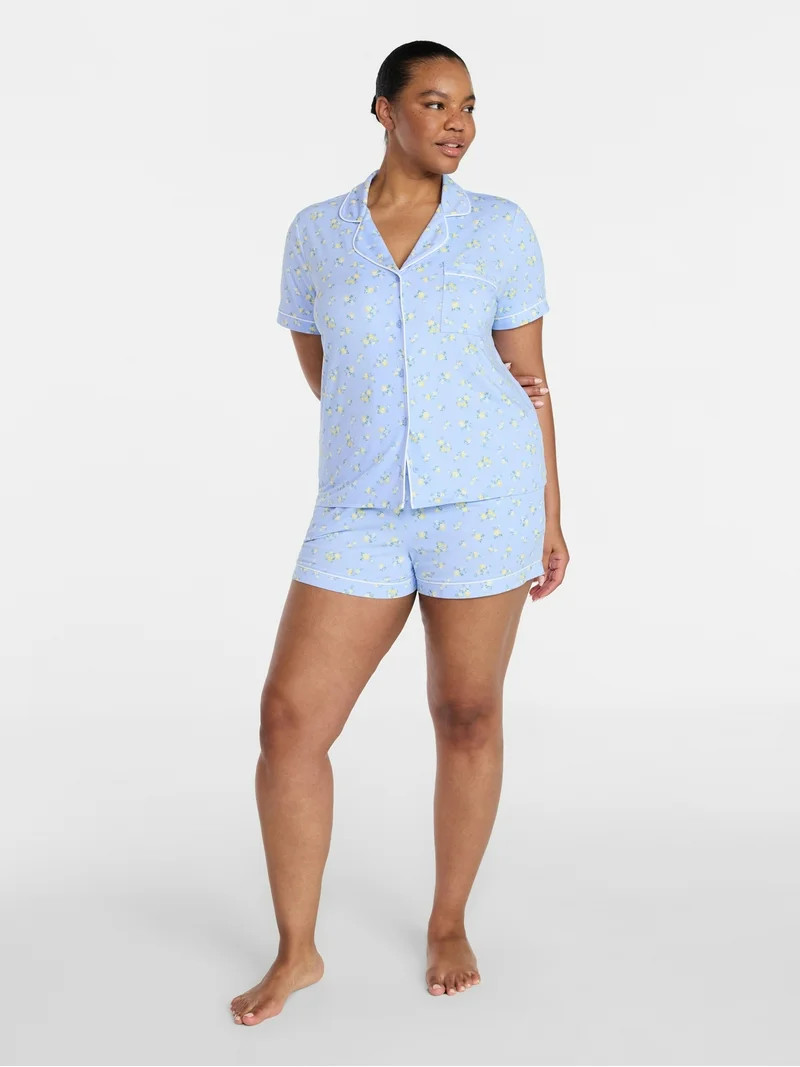 Joyspun Women’s Dreamy Soft Collection Bridal Knit Top and Shorts Pajama Set, 2-Piece, Sizes XS... | Walmart (US)