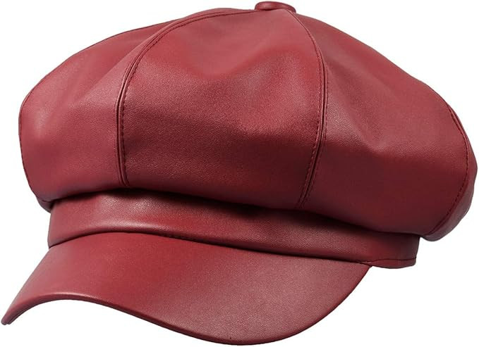 Sportmusies 8 Panels Newsboy Caps for Women, PU Leather Cabbie Painter Hat Gatsby Ivy Beret Cap | Amazon (US)