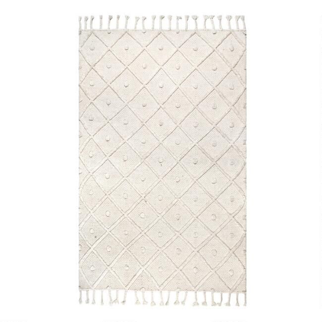 Off White Diamond And Dot Wool Deandra Area Rug | World Market