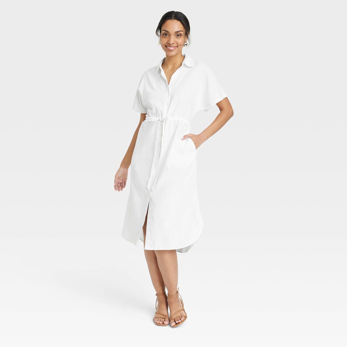 Women's Short Sleeve Linen Midi Shirtdress - A New Day™ | Target