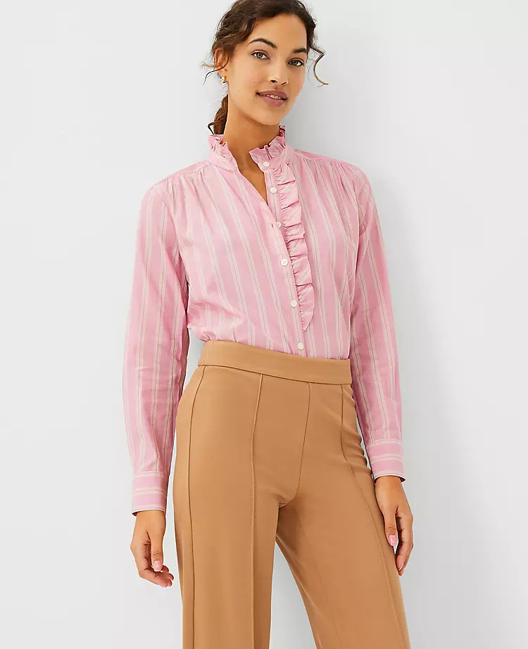 Striped Ruffle Button Top | Ann Taylor (US)