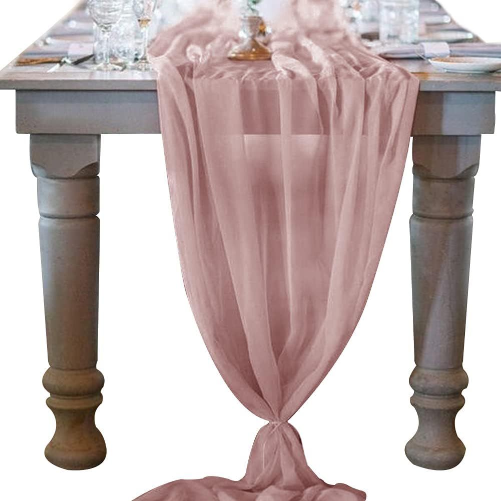 Socomi 10ft Dusty Rose Chiffon Table Runner 29x120 Inches Romantic Wedding Runner Sheer Bridal Pa... | Amazon (US)