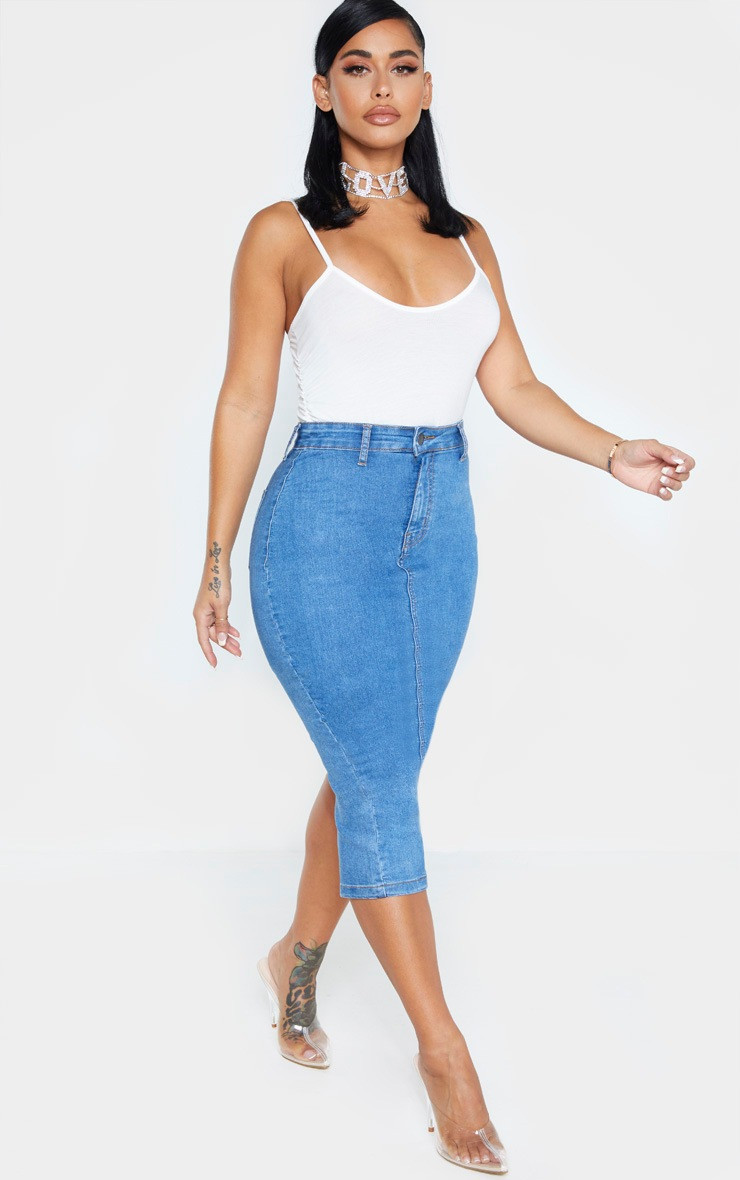 Shape Mid Wash Disco Midi Skirt | PrettyLittleThing UK