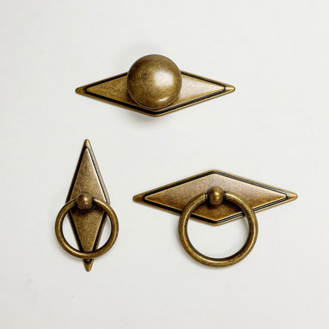 Antique Bronze ella Ring Drawer Pulls Drawer Handles, Rhombus, Cabinet Door Hardware, - Etsy | Etsy (US)