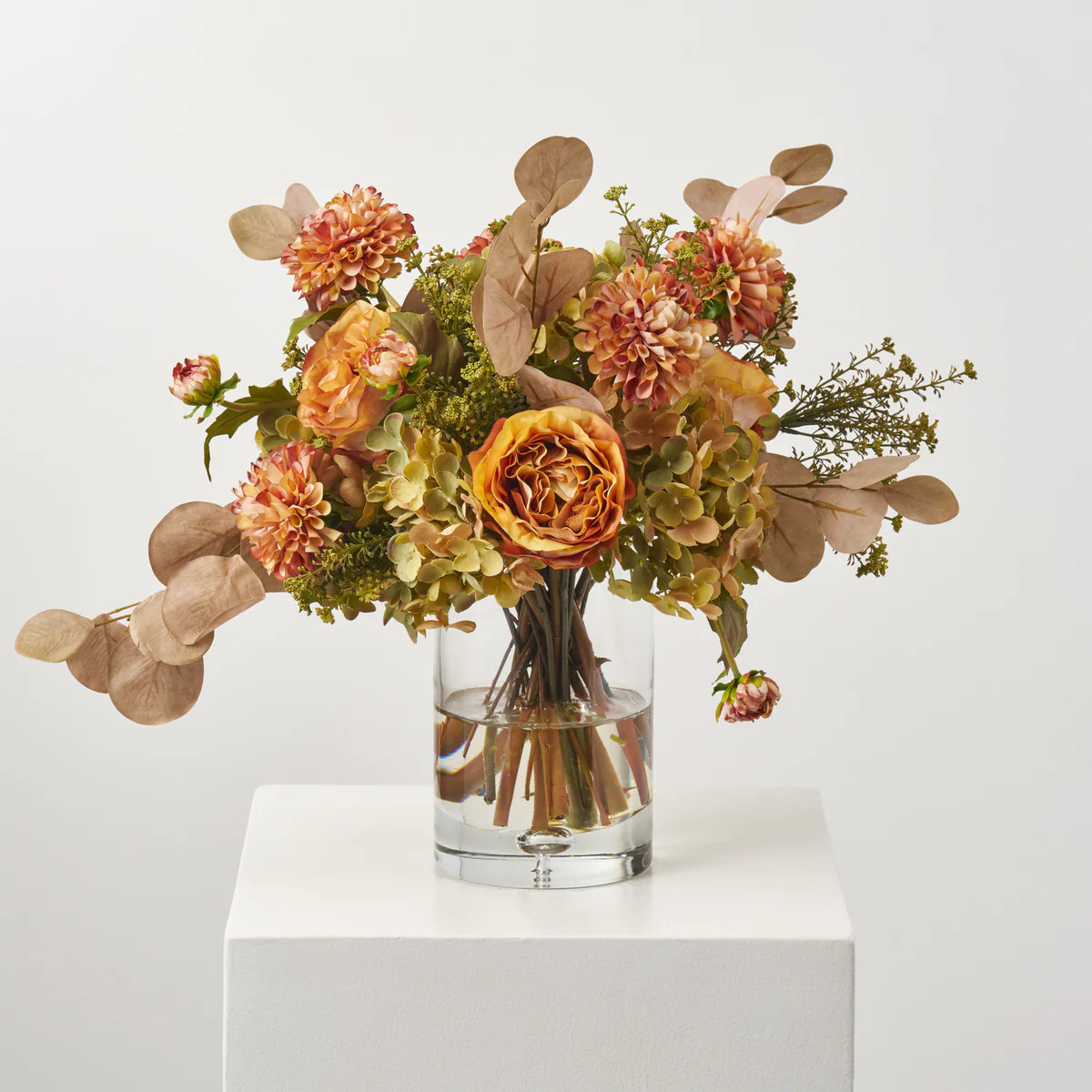 Toasted Meadow - Dried Look Hydrangea, Rose & Dahlia, Brown Eucalyptus Fall Floral Water Illusion... | Darby Creek Trading