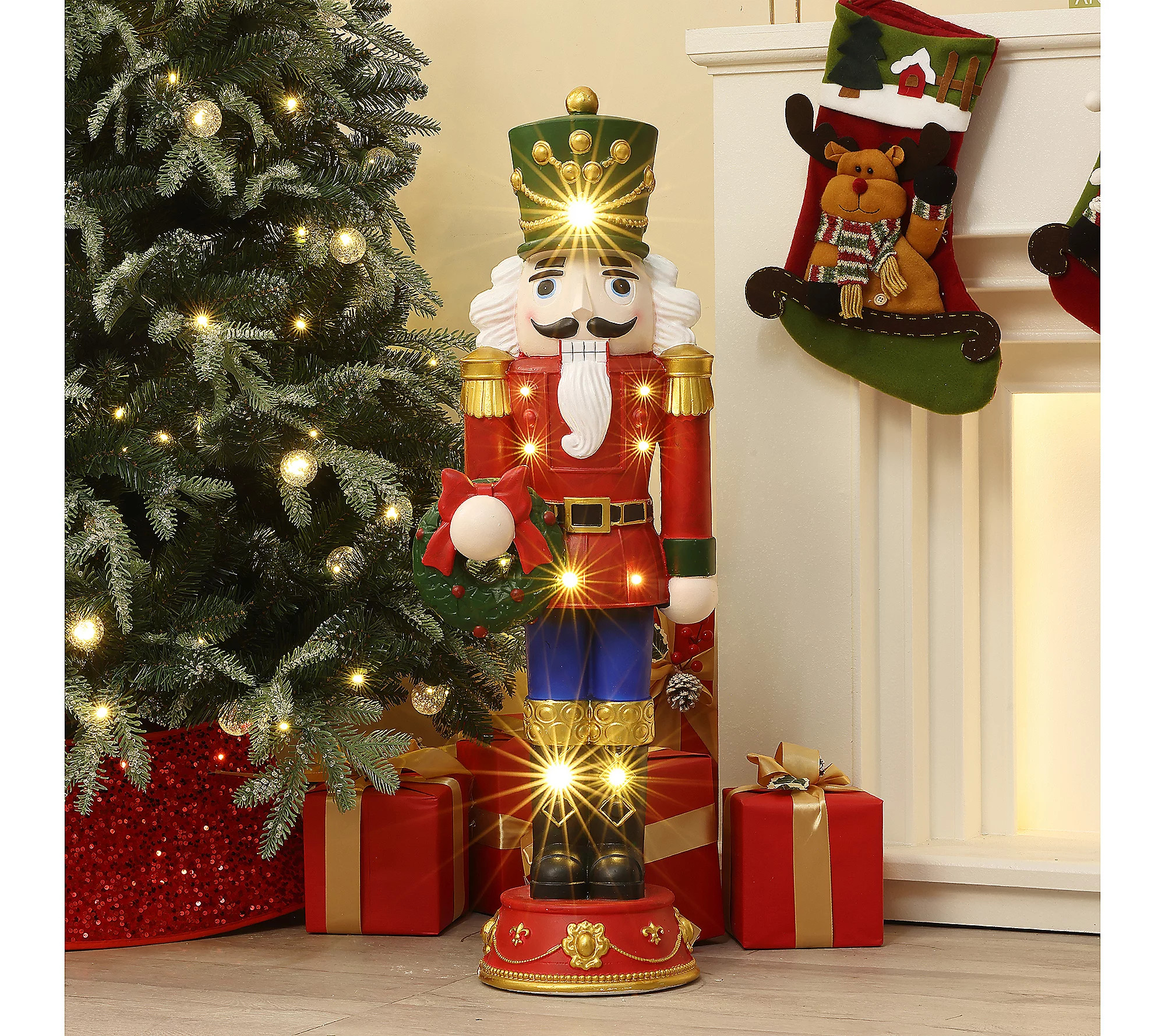 LuxenHome 3ft Lighted Nutcracker Red Soldier with Wreath | QVC