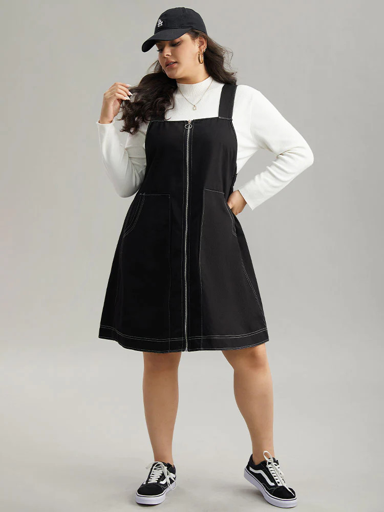 Twill O Ring Zipper Pocket Spaghetti Strap Dress | Bloomchic